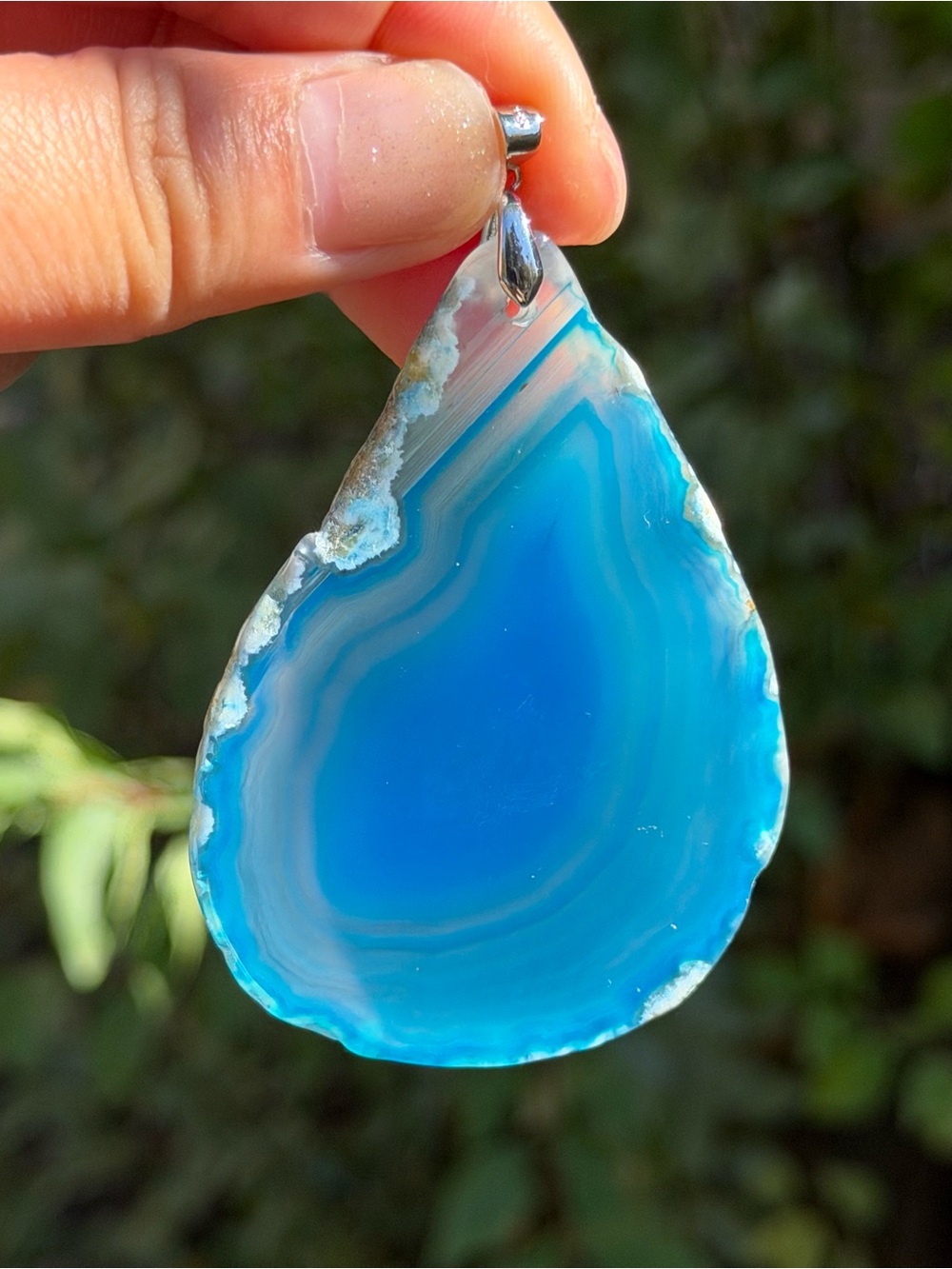 925 Silver Plated Large Blue Agate Teardrop Pendant 2551 - Picture 2 of 5